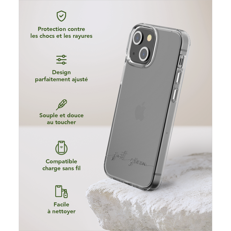 Coque iPhone 13 mini Infinia Transparente 100 % Recyclable Just Green