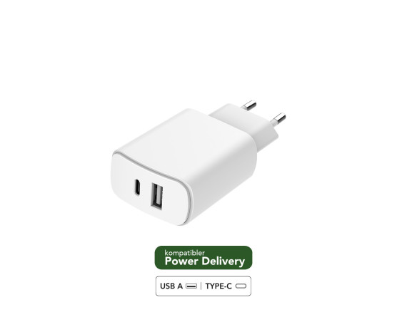 Chargeur maison double Recyclable Blanc USB A+C 12+25W Power Delivery Just Green