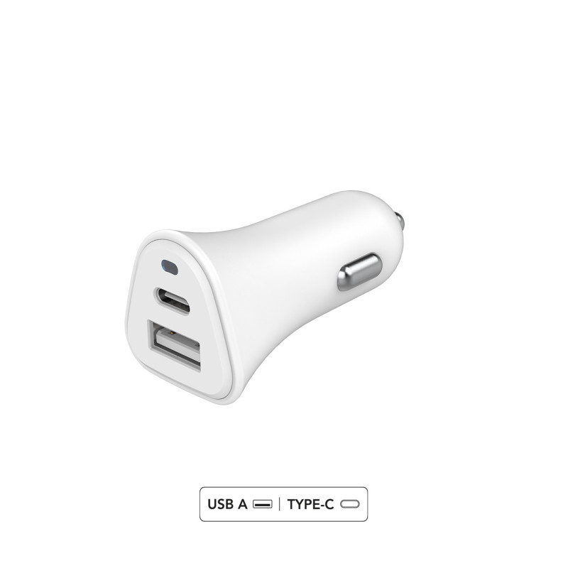 Chargeur voiture universel blanc USB Type C + USB A  5.4A Just green