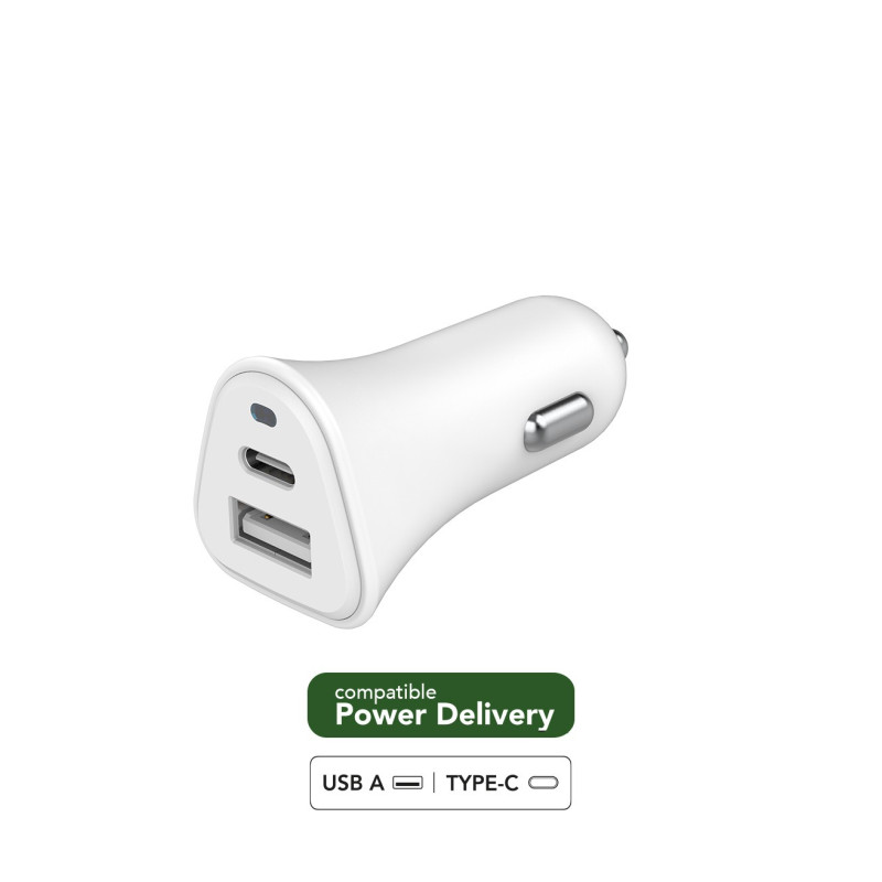 copy of dual USB A+C IC Smart Recyclable Car Charger White Just Green