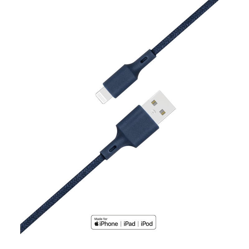 USB A to Lightning Cotton Recyclable 2 m blue Cable Just Green