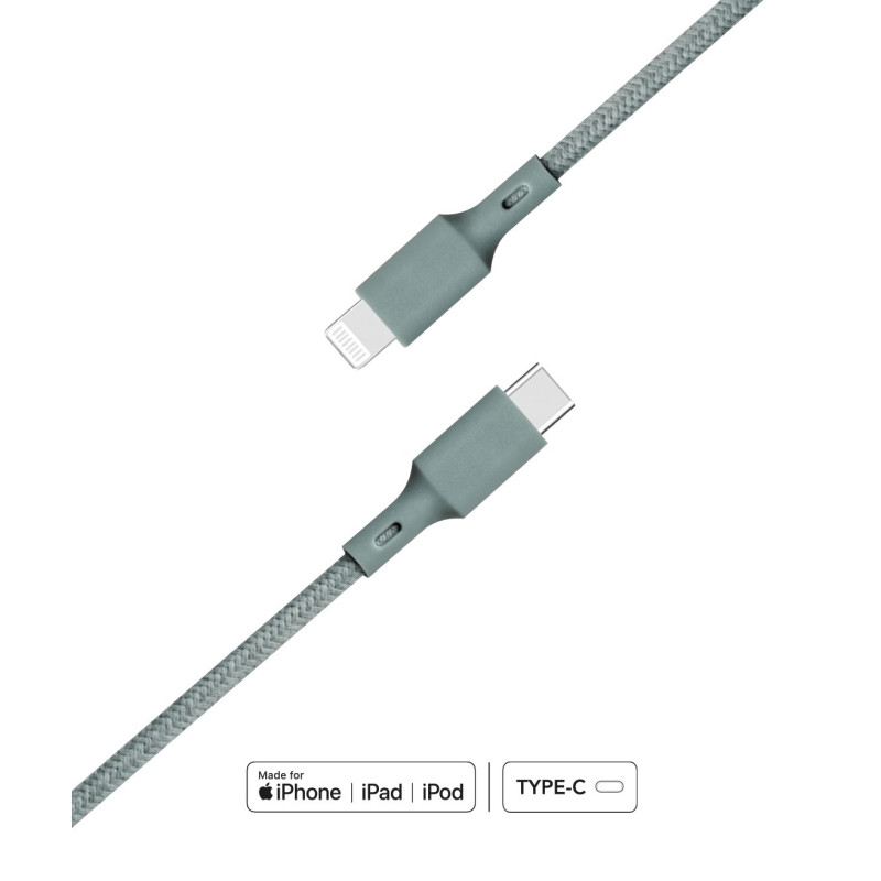 USB C to Lightning Cotton Recyclable Cable 2 m Night Green Just Green