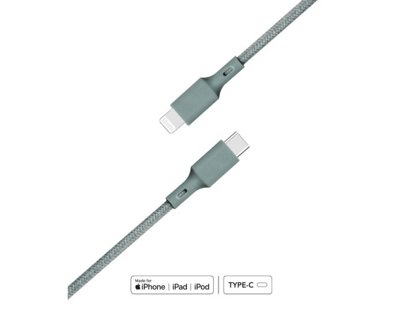 Câble Recyclable en coton Night Green USB C/Lightning 2 m 2.4A Just green