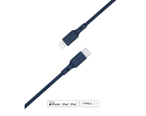 Câble Recyclable en coton Bleu USB C/Lightning 2 m 2.4A Just green