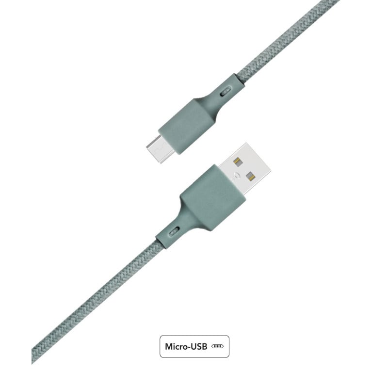 Câble Recyclable en coton Night Green USB A/micro USB 2 m 2.1A Just green