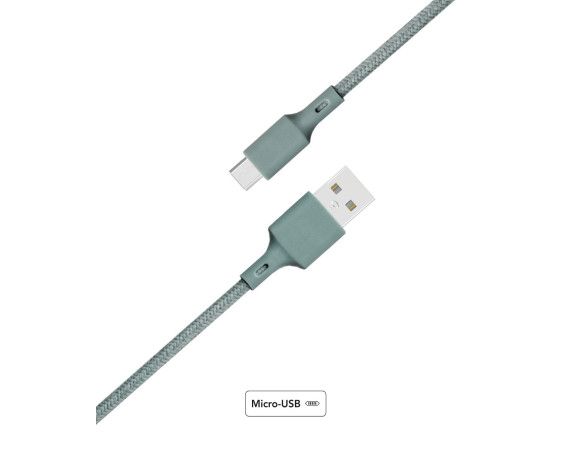 Câble Recyclable en coton Night Green USB A/micro USB 2 m 2.1A Just green